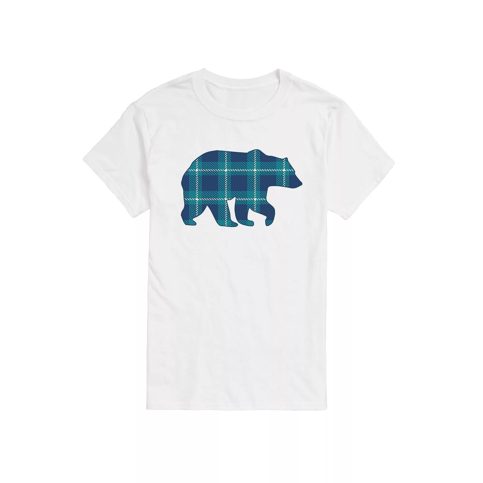 Big & Tall Navy Plaid Bear Tee, Men's, Size: 3XL Tall, White Product Image