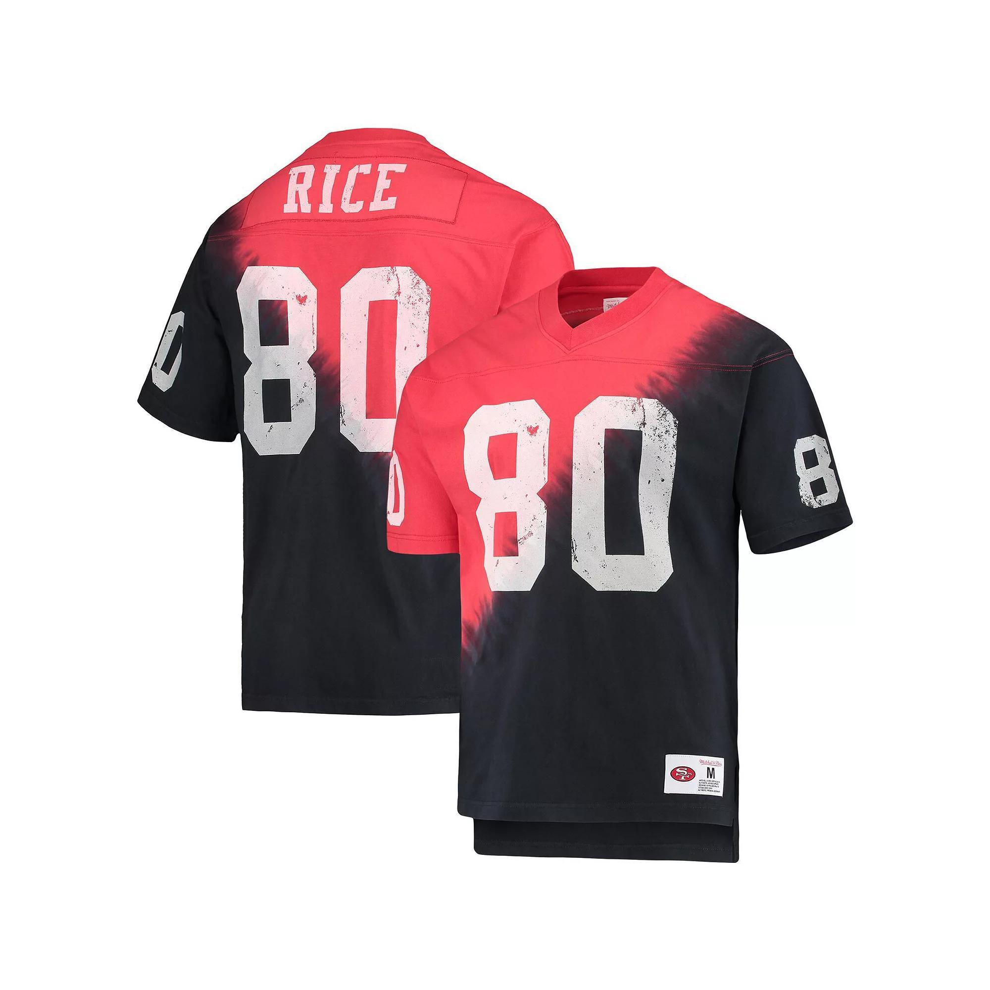 Men's Mitchell & Ness Jerry Rice Black/Red San Francisco 49ers Retired Player Name & Number Diagonal Tie-Dye V-Neck T-Shirt, Size: Medium Product Image