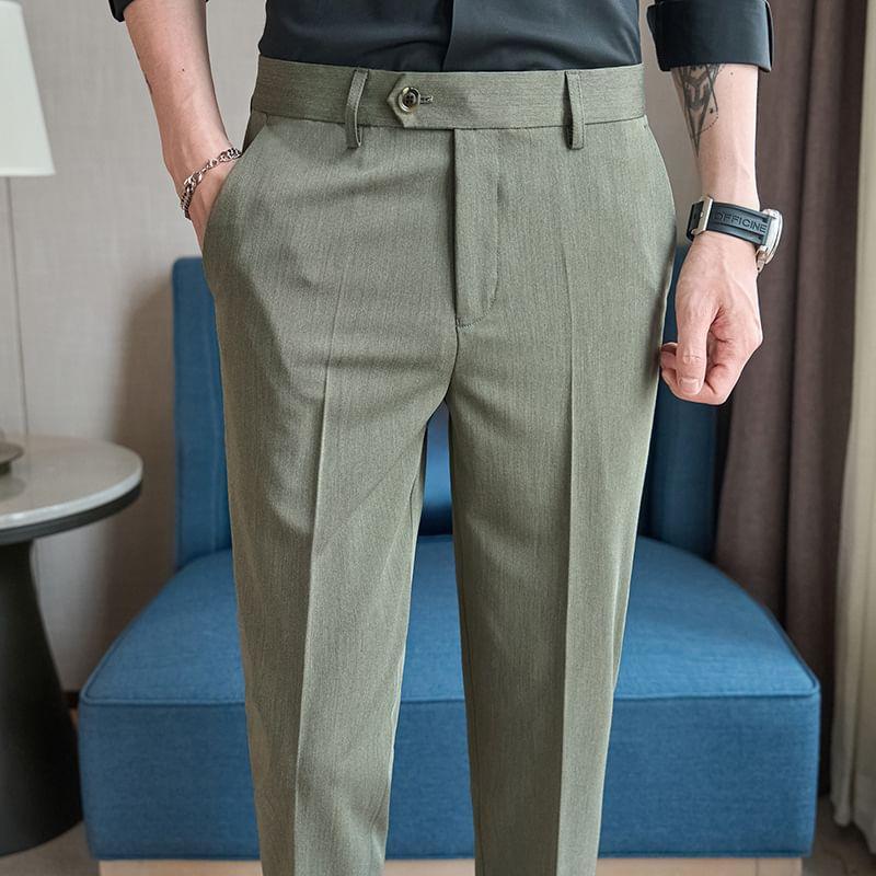 Mid Rise Plain Cropped Tapered Dress Pants Product Image