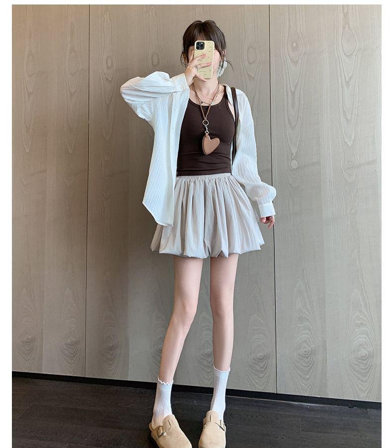 High Waist Plain Bubble Hem Mini A-Line Skort Product Image