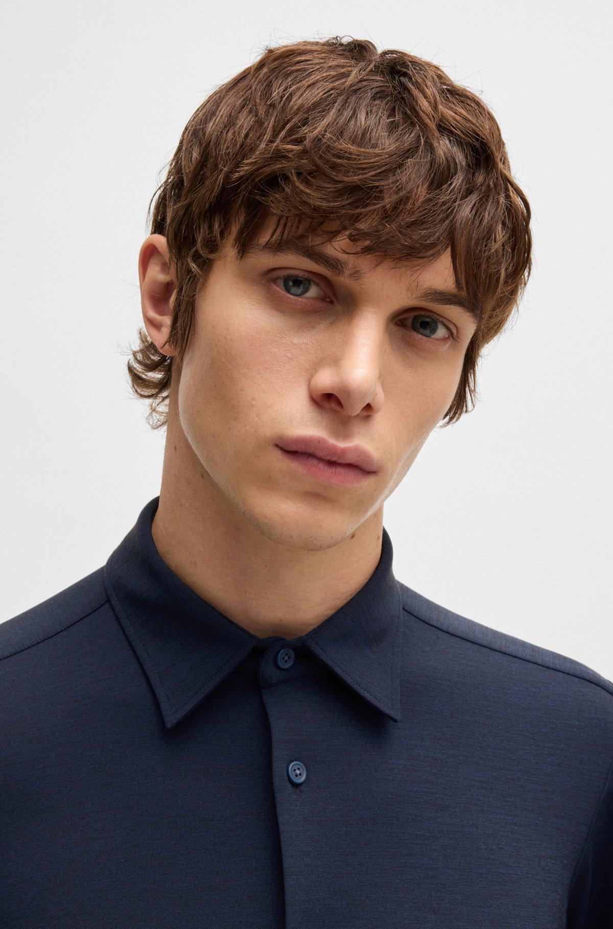 Slim-fit shirt in melange performance-stretch jersey Product Image