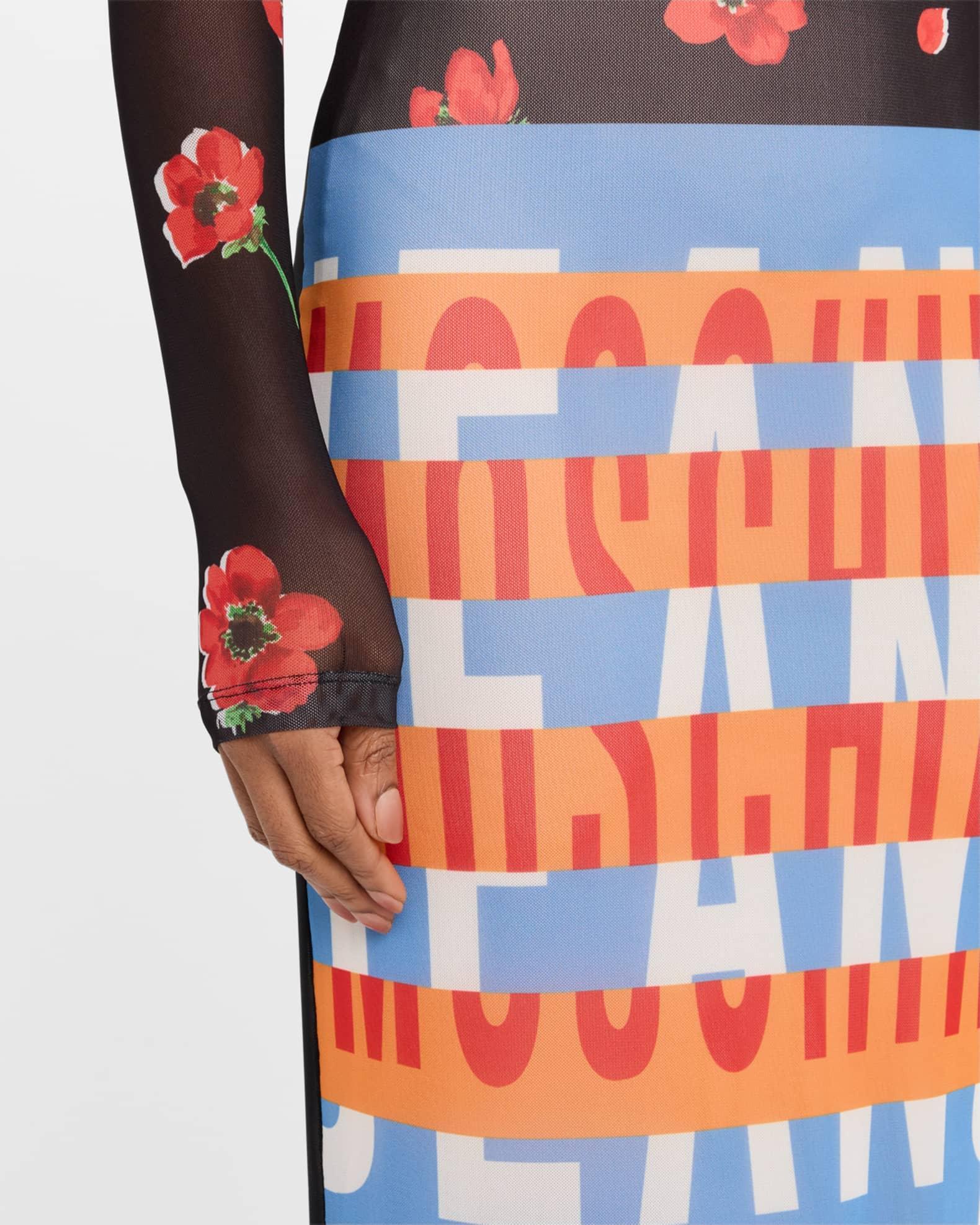 Long-Sleeve Printed Mesh Maxi Dress Product Image