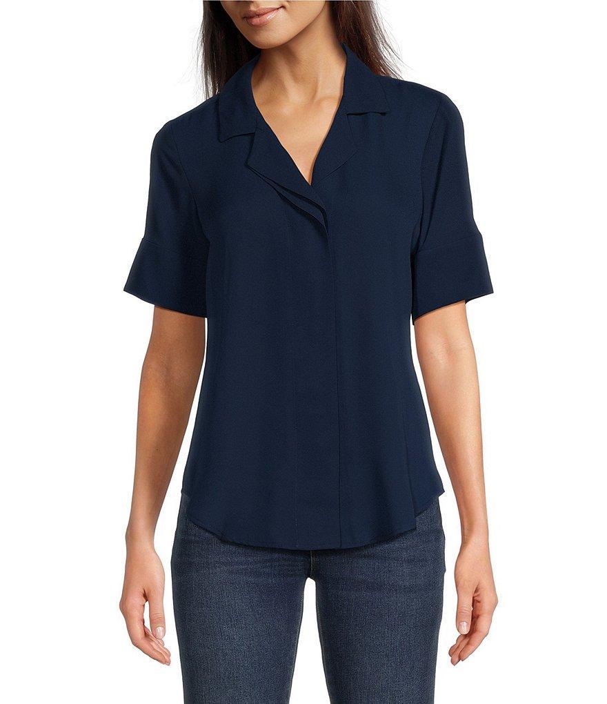 DKNY by Donna Karan Collared Neckline Short Sleeve Button Front Top Product Image