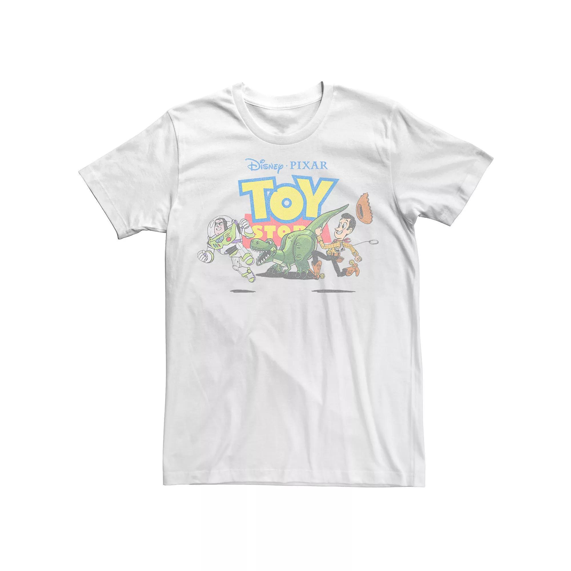 Disney / Pixar's Toy Story Woody, Rex & Buzz Lightyear Men's Four Vintage Run Tee, Size: XS, White Product Image