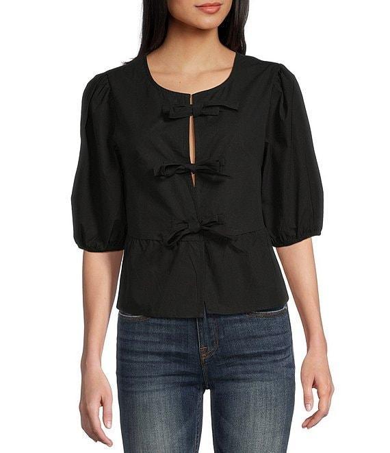 Vigoss Front-Bow-Detailed Short Sleeve Top Product Image