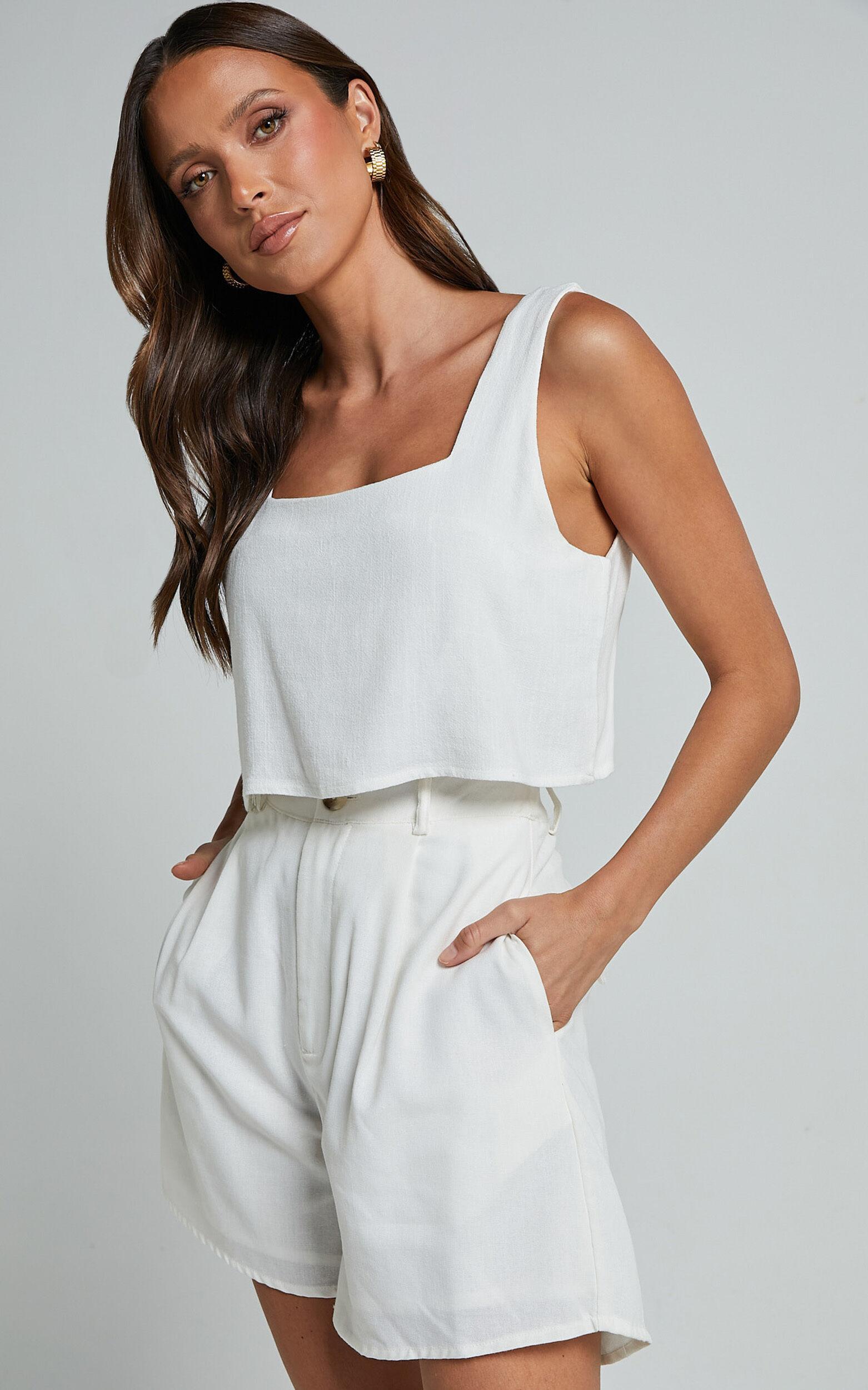 Jhovie Top - Linen Crop Top in White Product Image