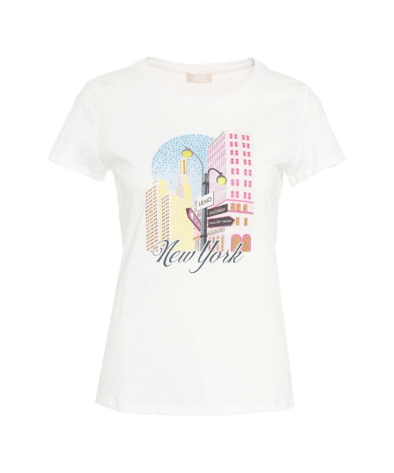 T-shirt with print and rhinestones Product Image