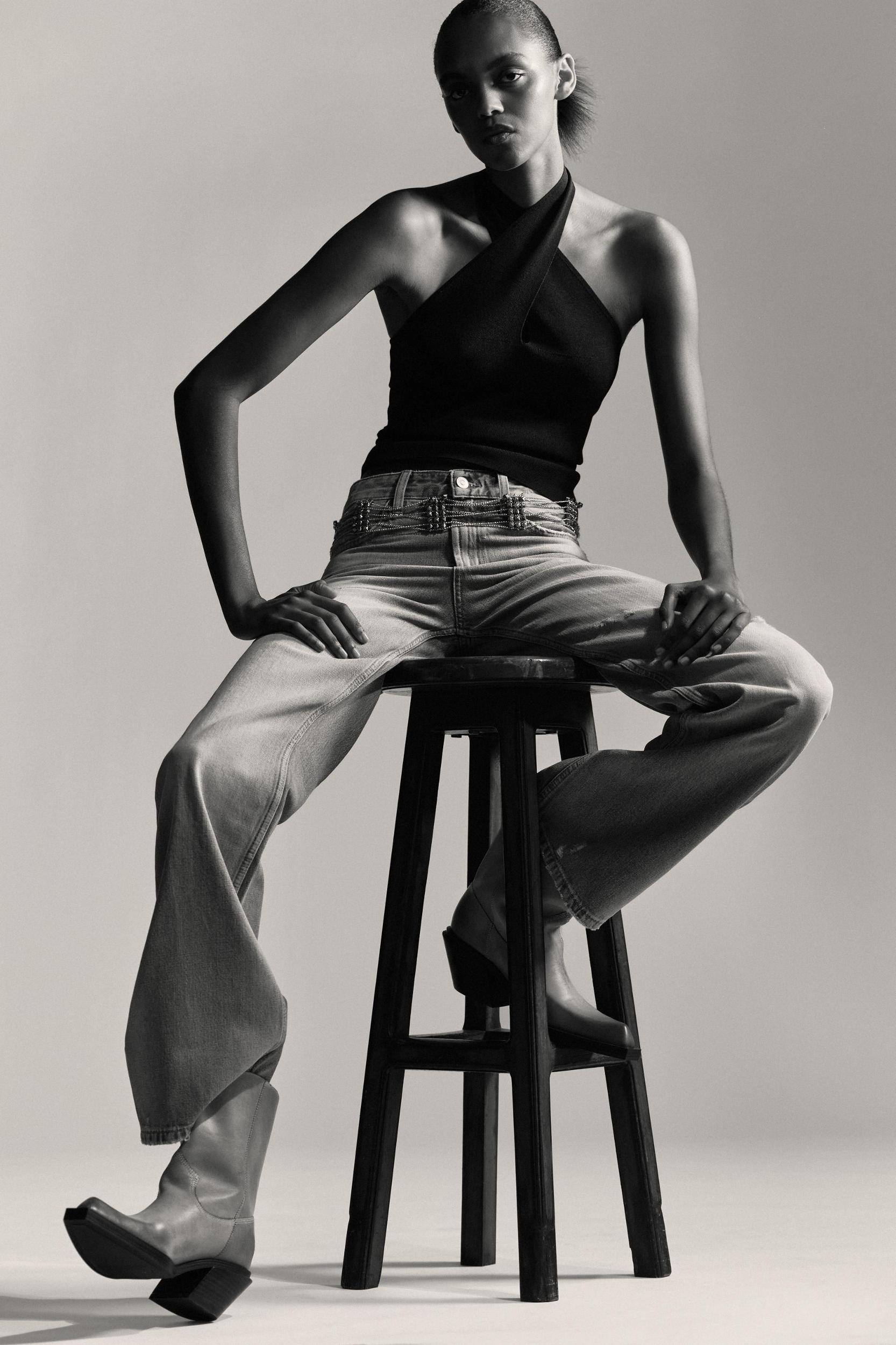 RUCHED KNIT HALTER TOP Product Image