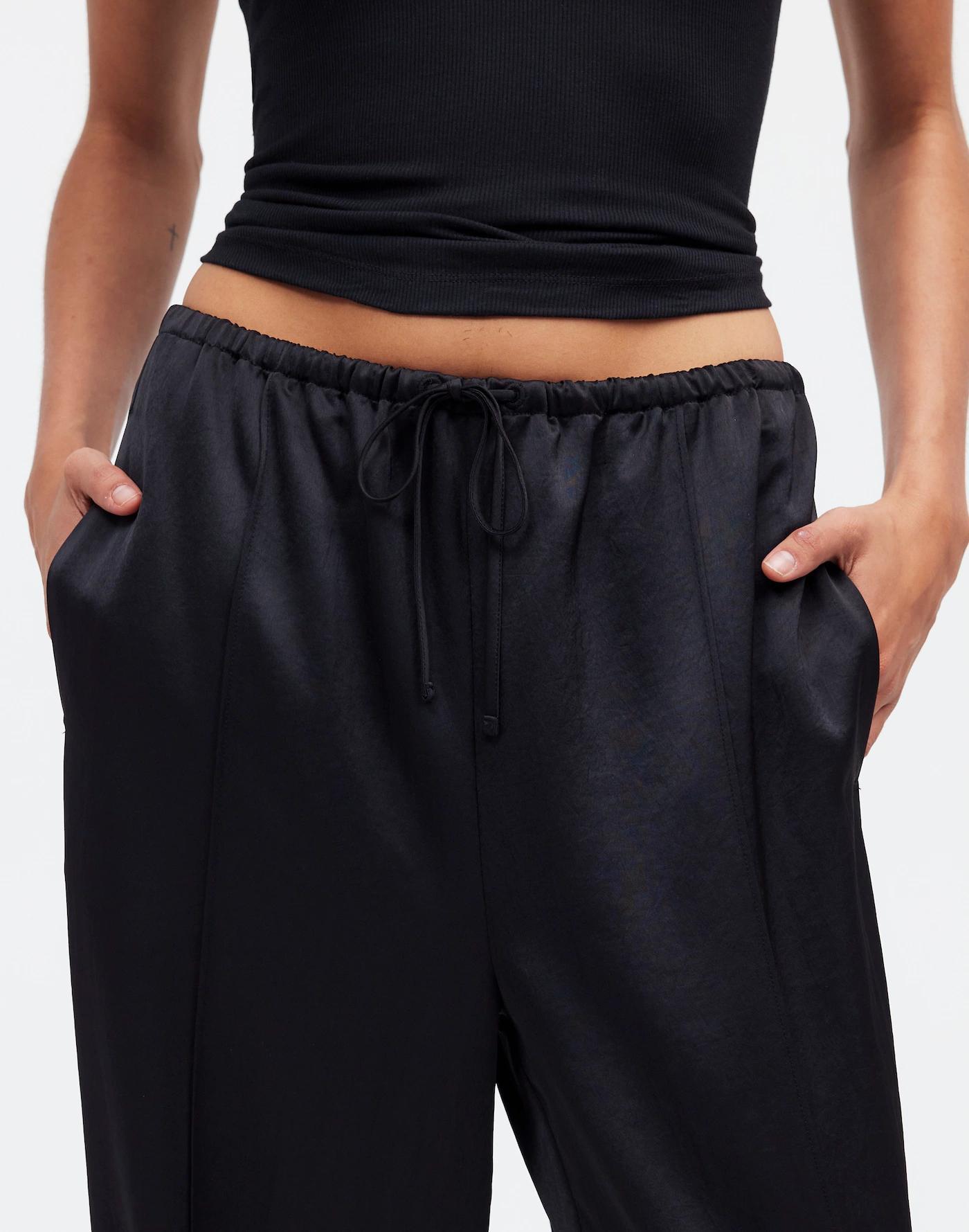 Pintucked Slim Pull-On Pants in Satin Product Image