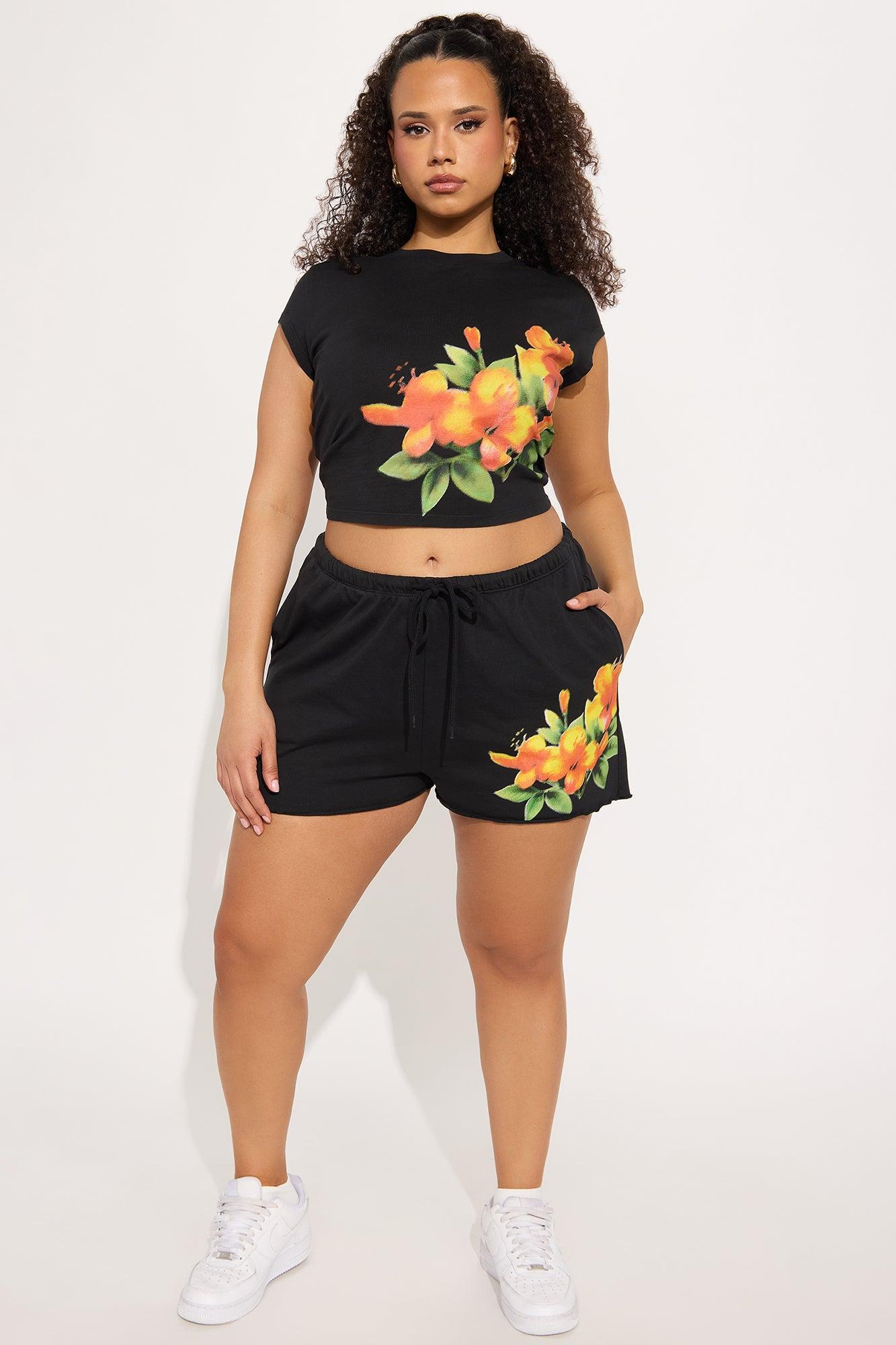 Midnight Bloom Short Set - Black/combo Product Image