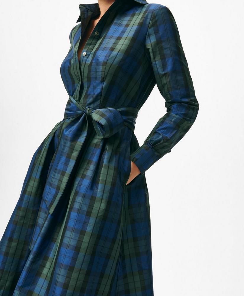 Belted Shirt Dress in Black Watch Tartan Taffeta Product Image