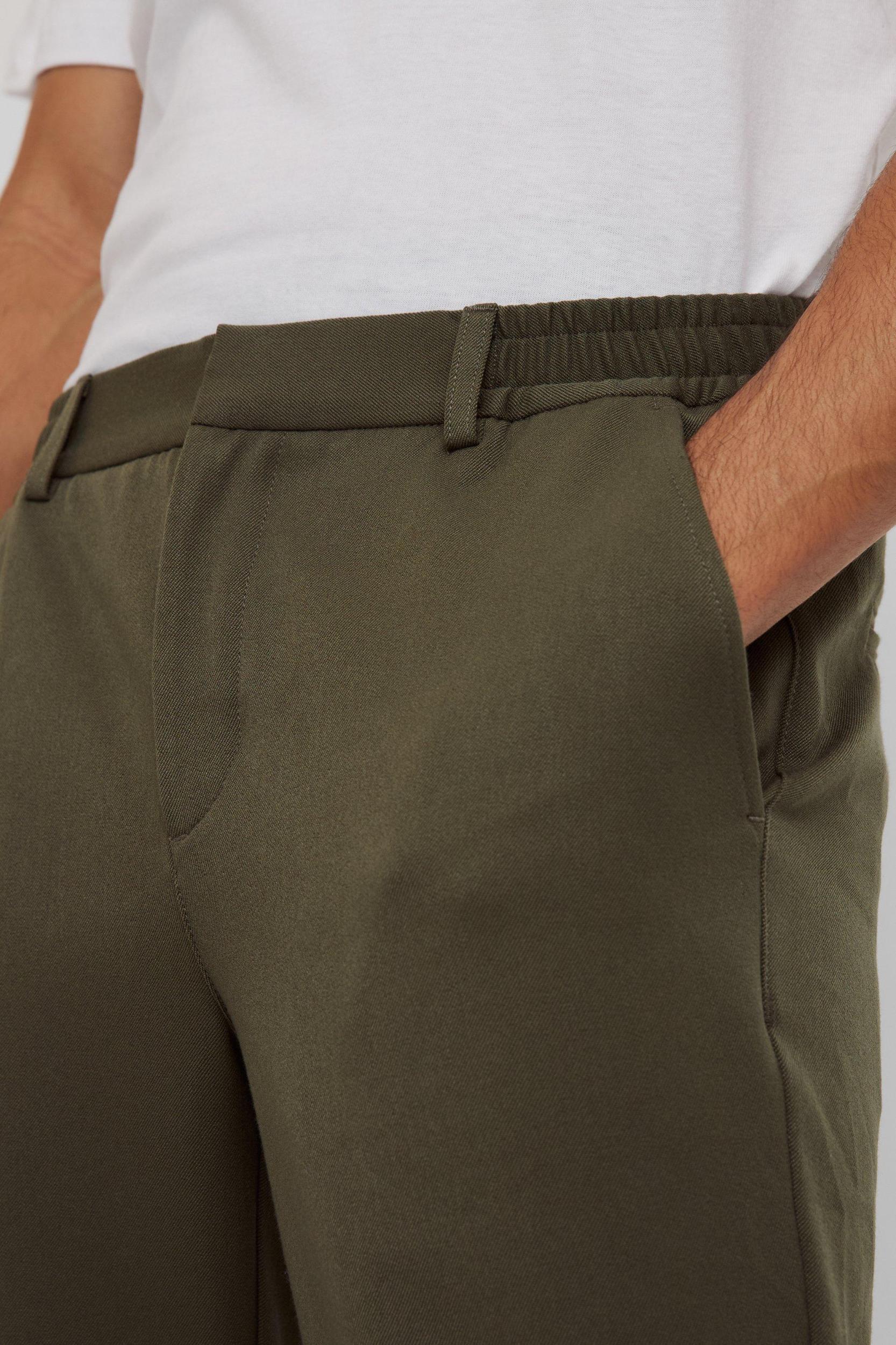 Half Elastic Waistband Stretch Tapered Tailored Pants in Khaki | boohooMAN USA Product Image