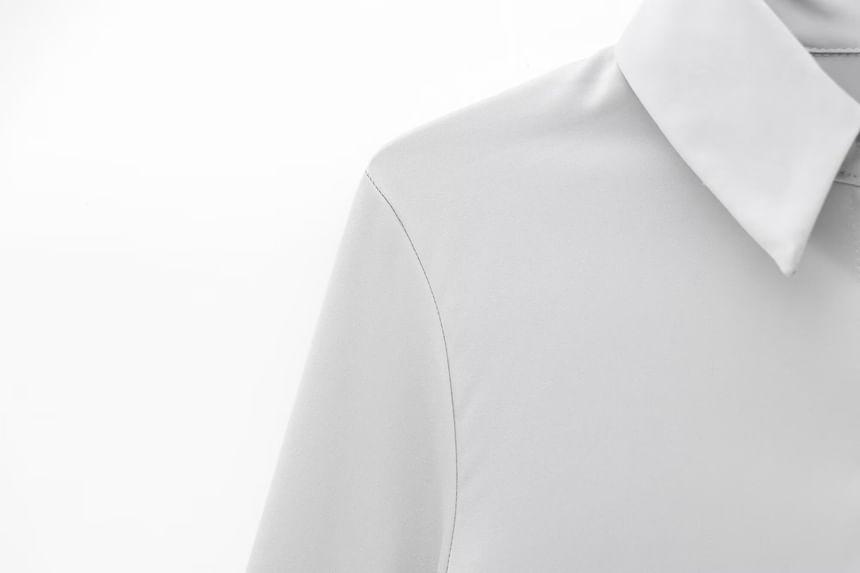 Long Sleeve Collared Plain Shirt Product Image