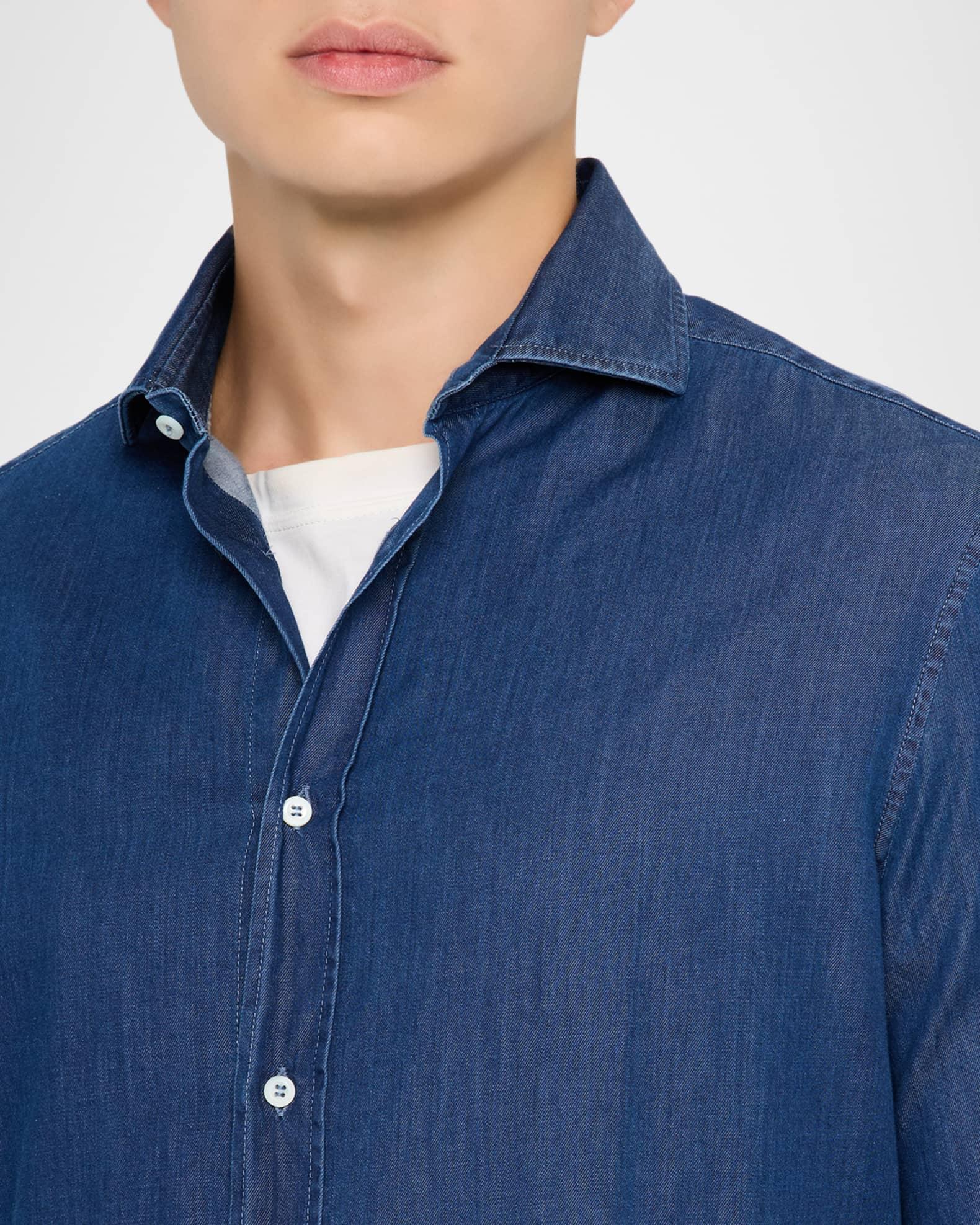 Men's Denim Spread Collar Button-Down Shirt Product Image