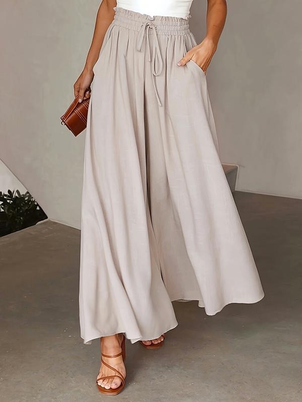Loose Wide Leg Drawstring Solid Color Casual Pants Bottoms Trousers Product Image