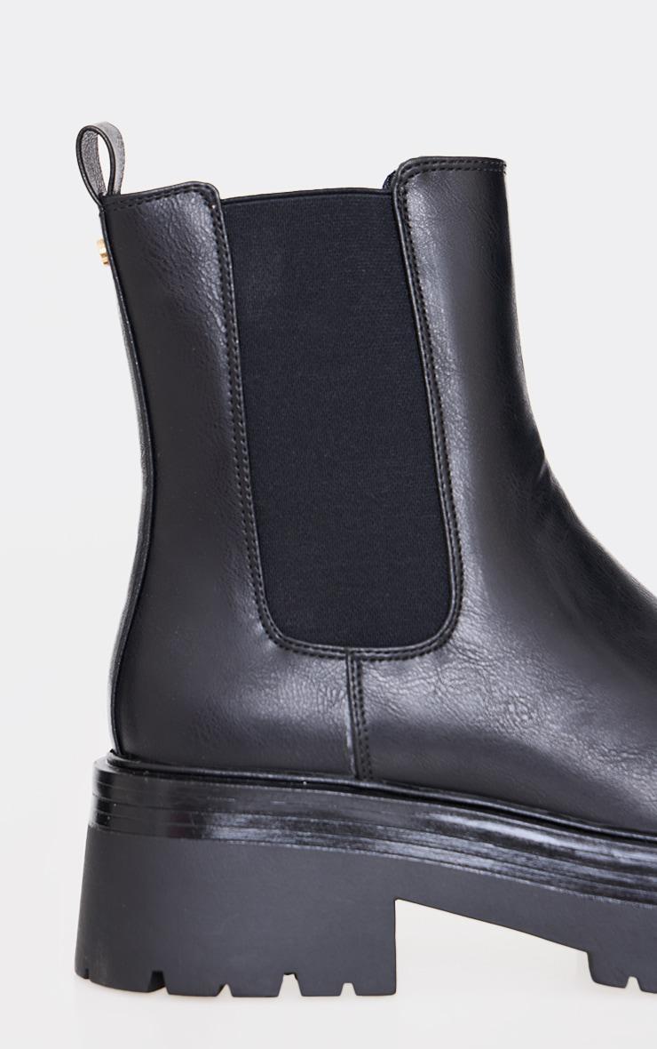 Black Round Toe Chunky Sole Elastic Chelsea Boots Product Image