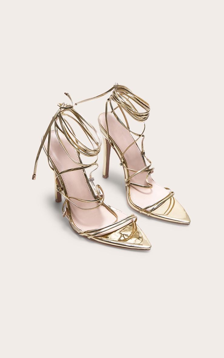 Gold Metallic Strappy Gladiator Point Toe Heels Product Image