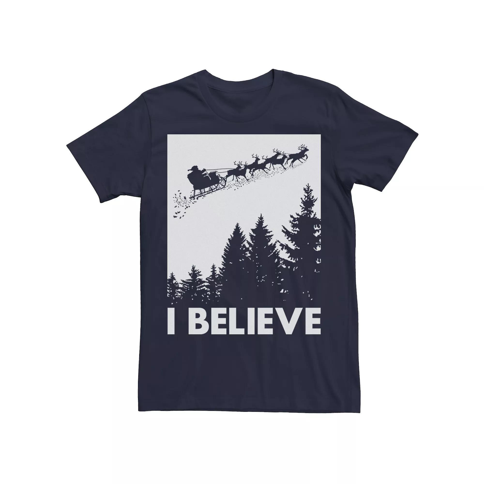 Men's Santa Claus I Believe Reindeer Christmas Tee,  Product Image