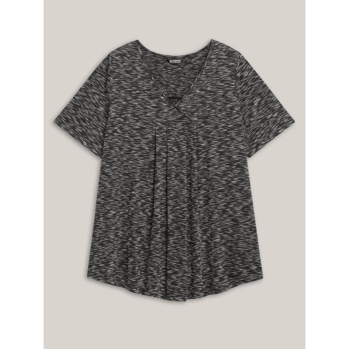 Plus Size Heather Surplice Neck Curvy Hem T-Shirt Black Women Leisure Overlapping Overlap Collar Loose Casual T-shirts BloomChic 18-20/2X Product Image