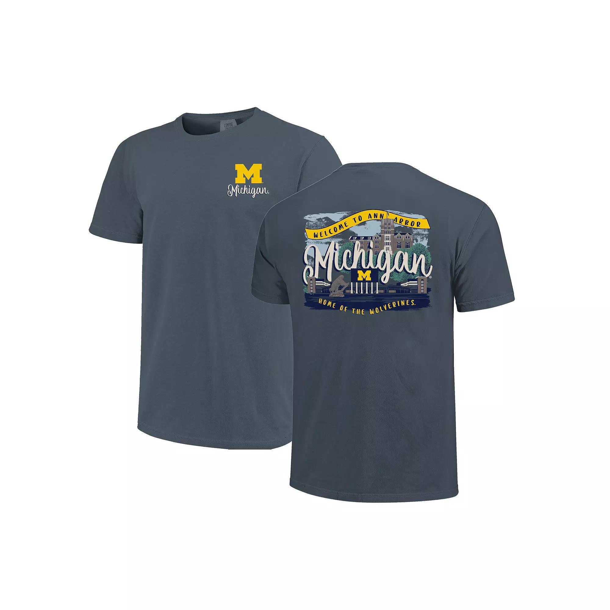 Women's Navy Michigan Wolverines Comfort Colors Campus Scene Drawing Script T-Shirt, Size: Small, Blue Product Image