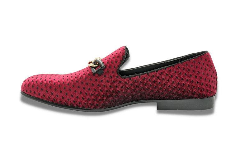 Burgundy Velvet Diamond Pattern Loafer Product Image