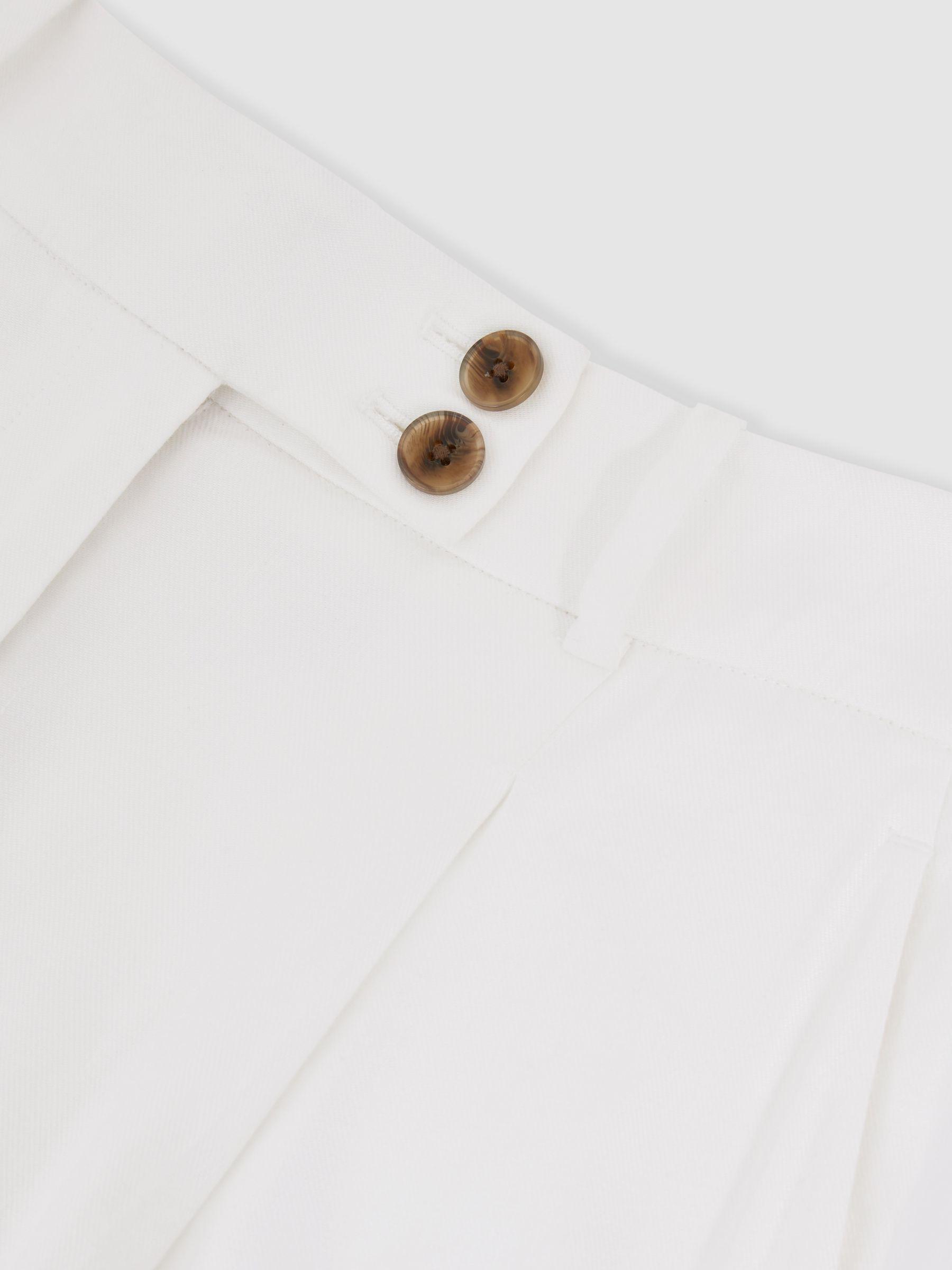 Linen-Blend Wide-Leg Trousers in White Product Image