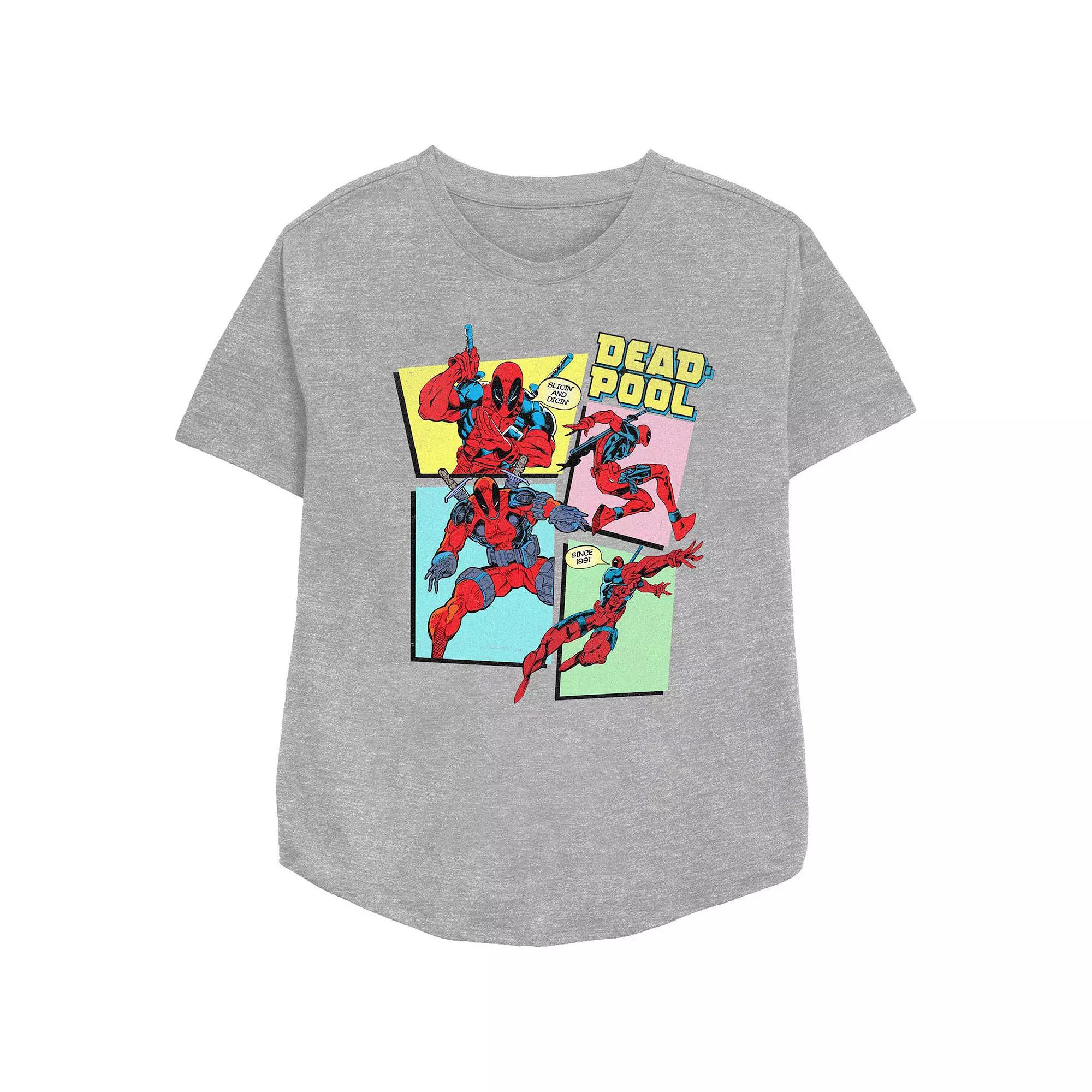 Womens Marvel Deadpool Comic Panels Graphic Tee Grey Gray Product Image