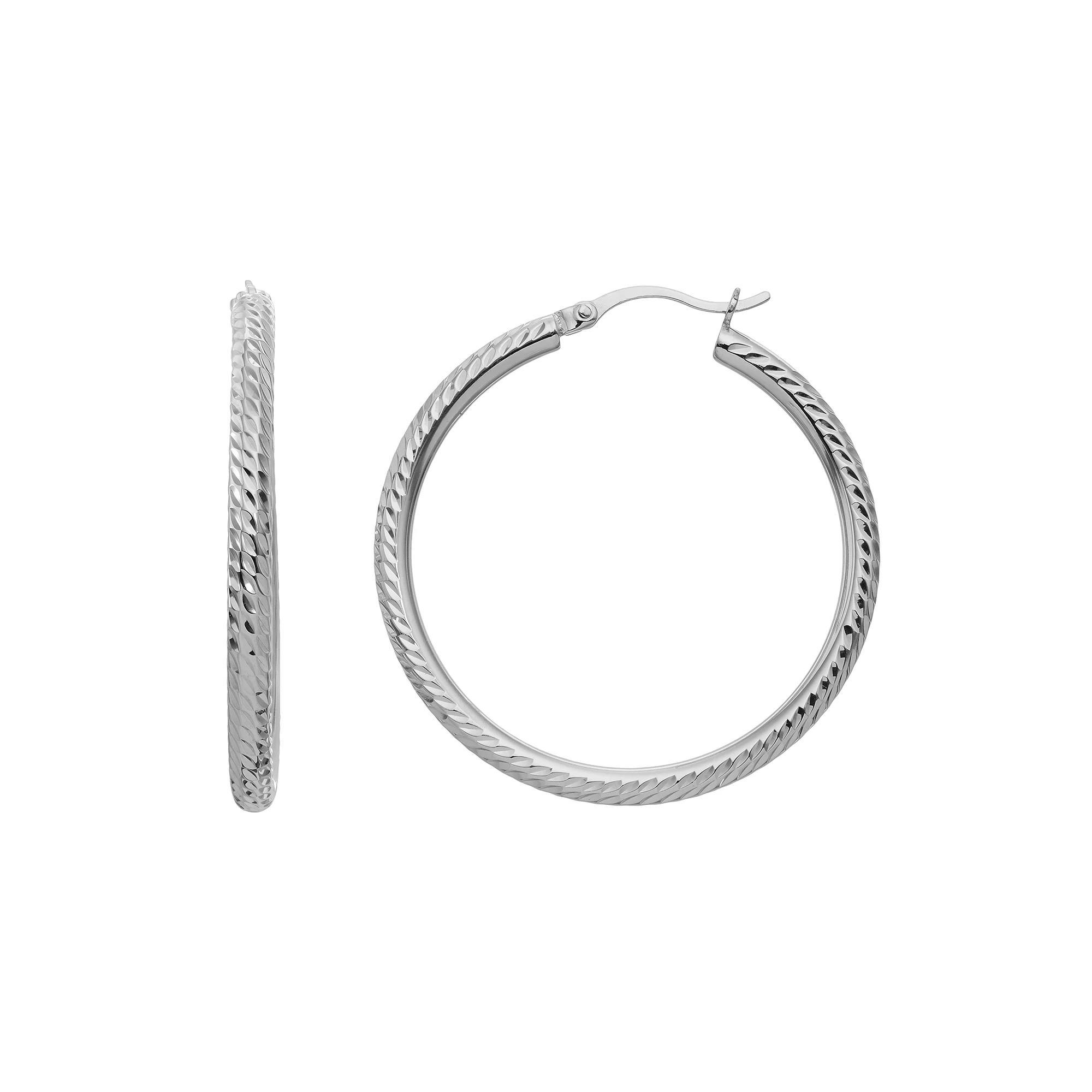 Sterling Silver Hoop Earrings, Women's, White Over Silver Product Image