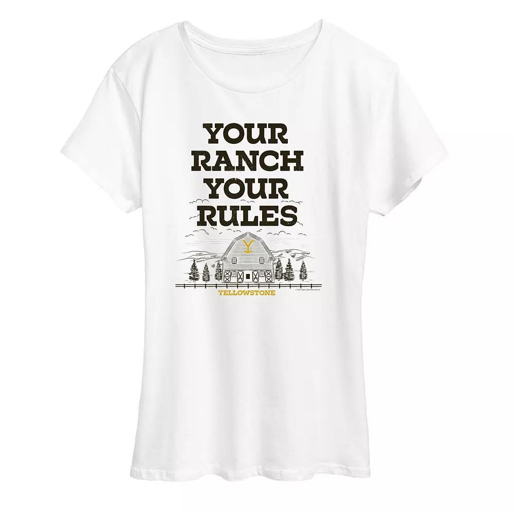 Women's Yellowstone Your Ranch Rules Graphic Tee, Size: Large, White Product Image