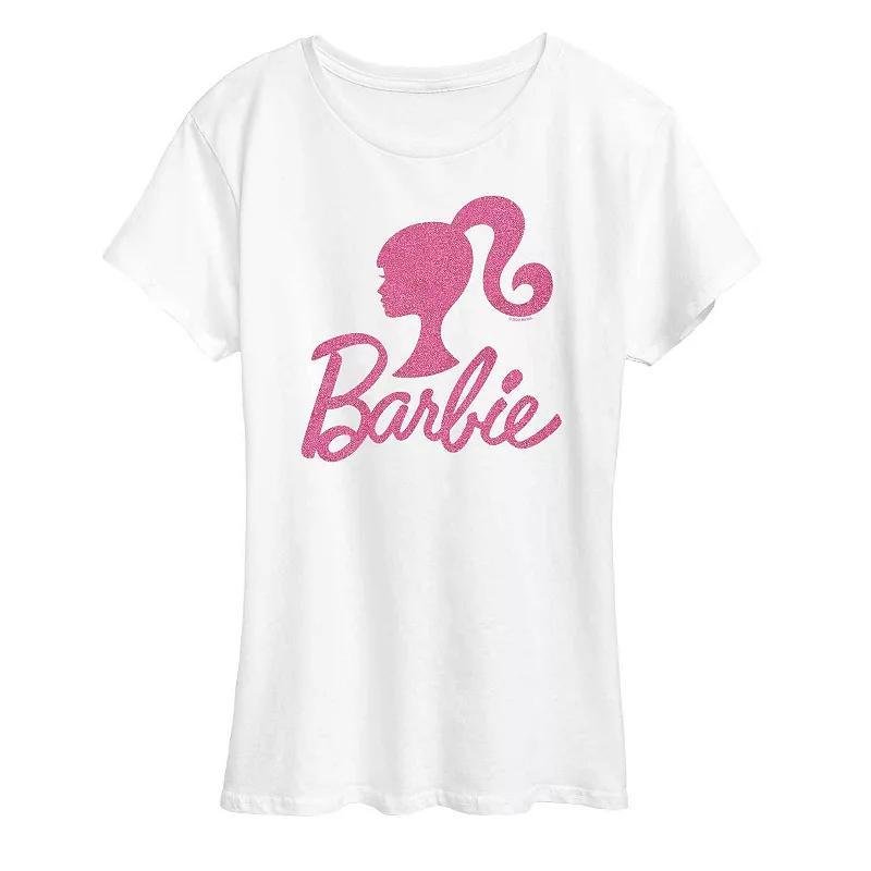 Women's Barbie® Logo Pink Glitter Graphic Tee, Girl's, Size: Large, White Product Image