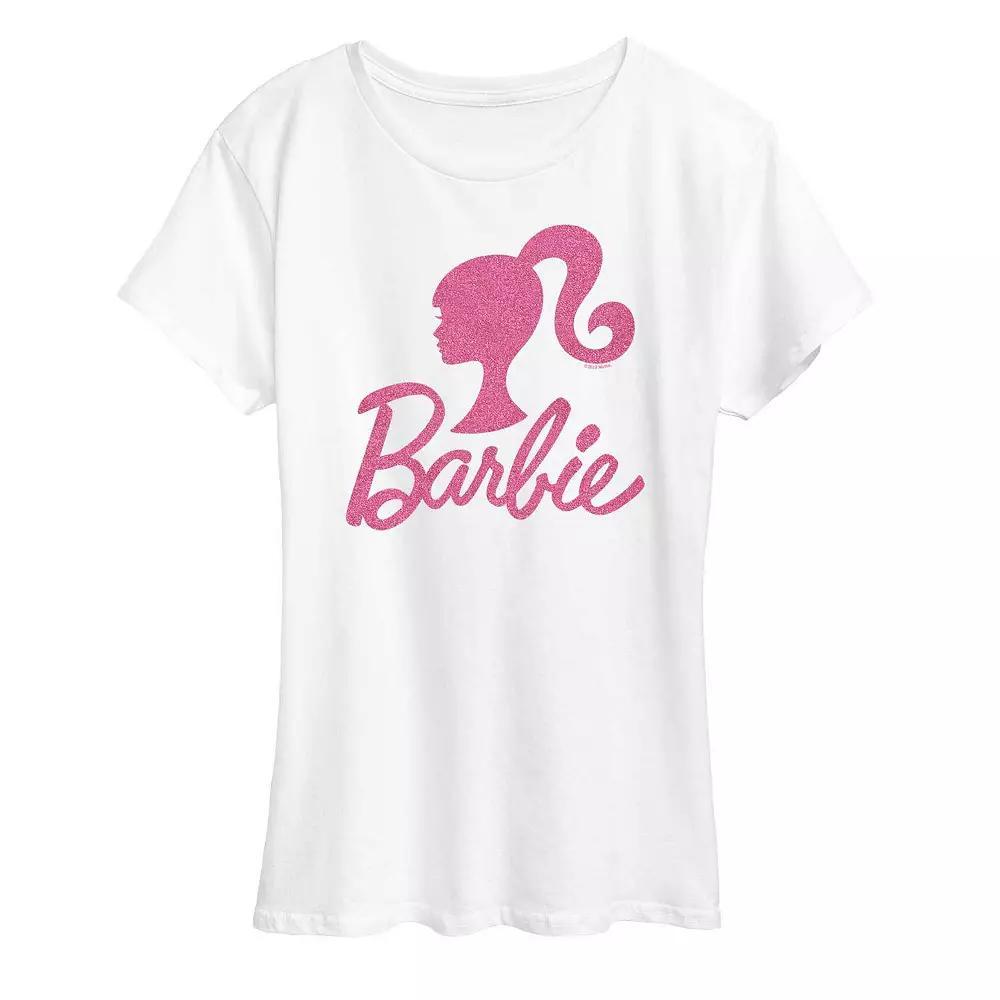 Women's Barbie® Logo Pink Glitter Graphic Tee, Girl's, Size: Large, White Product Image