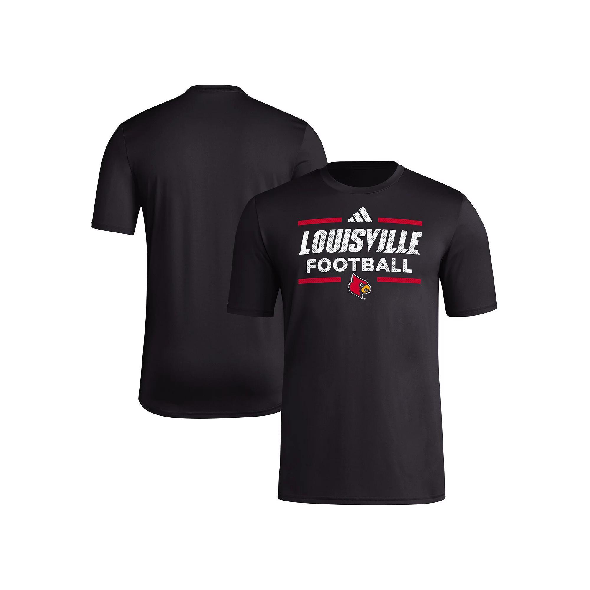 Men's adidas Black Louisville Cardinals Locker Football Pre-Game AEROREADY T-Shirt, Size: Medium Product Image