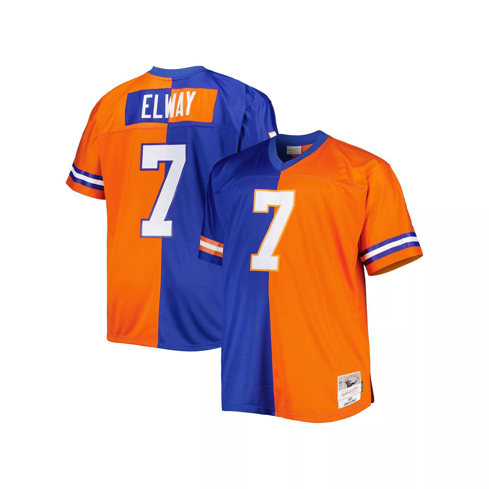 Men's Mitchell & Ness John Elway Royal/Orange Denver Broncos Big & Tall Split Legacy Retired Player Replica Jersey, Size: 2XB, Blue Product Image