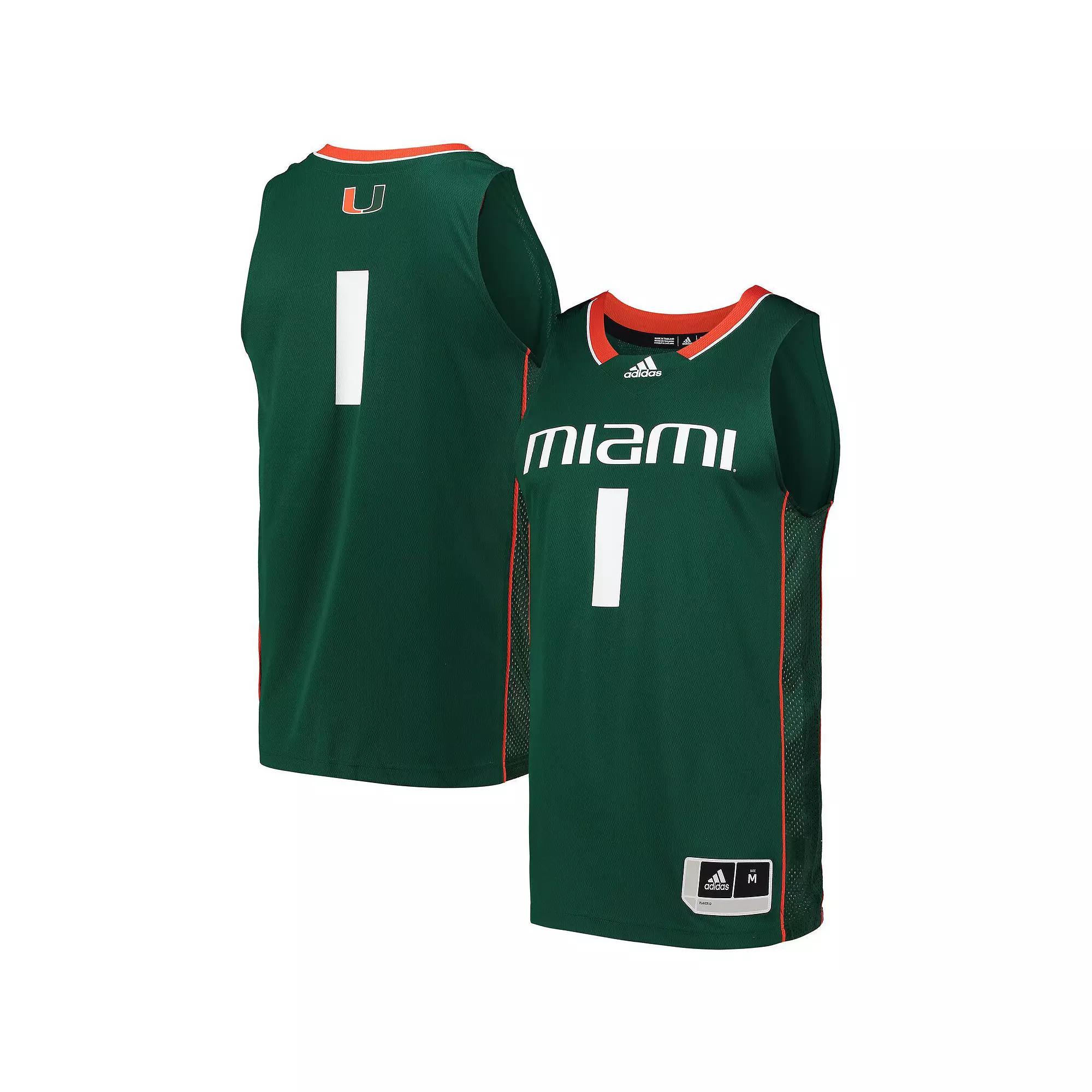 Men's adidas #1 White Miami Hurricanes Team Swingman Basketball Jersey, Size: 2XL Product Image