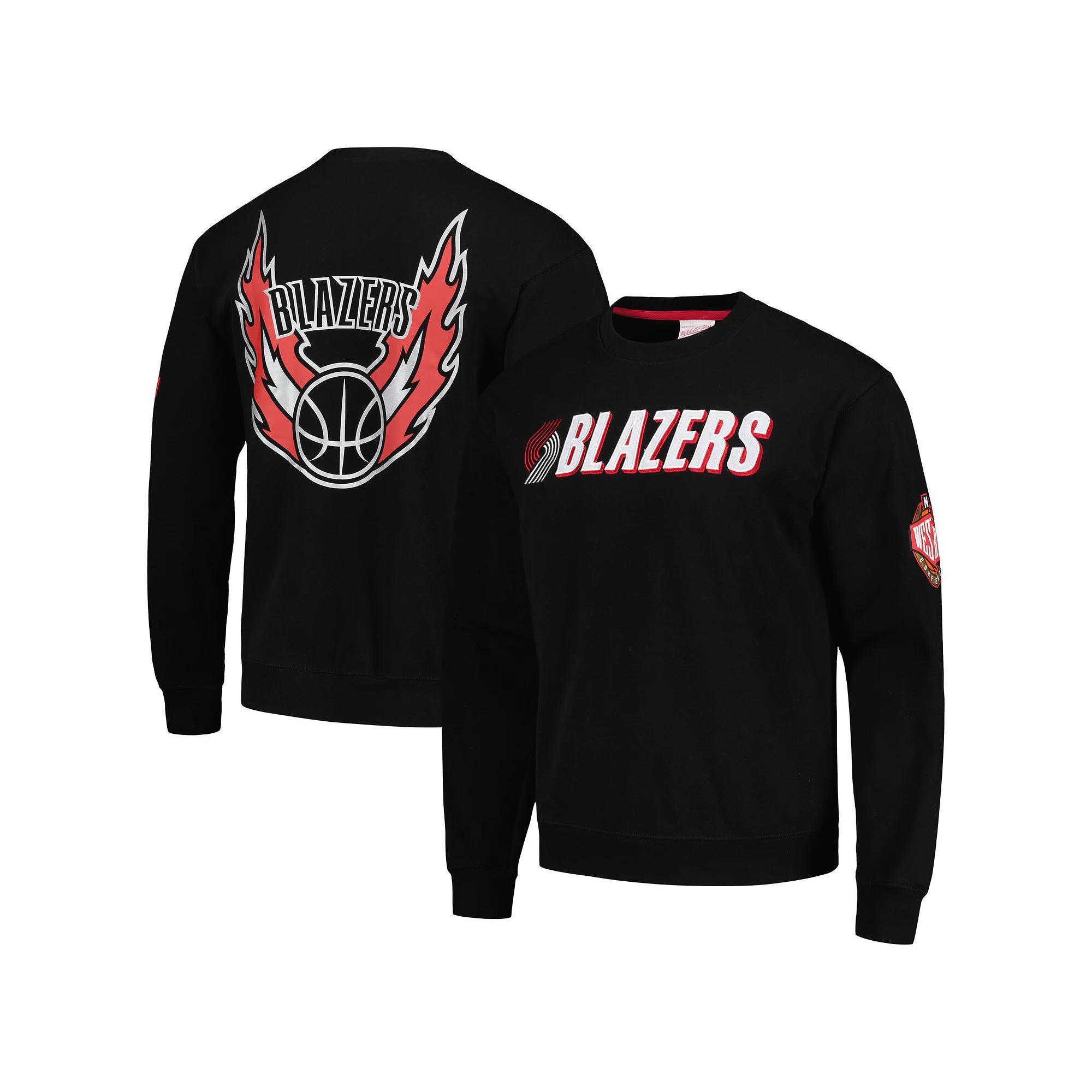 Men's Mitchell & Ness Black Portland Trail Blazers Hardwood Classics There and Back Pullover Sweatshirt, Size: 4XL Product Image