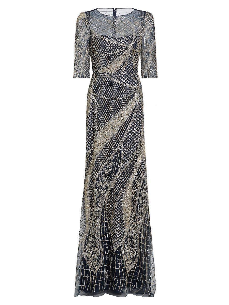 Womens Embellished Tulle Boatneck Gown Product Image