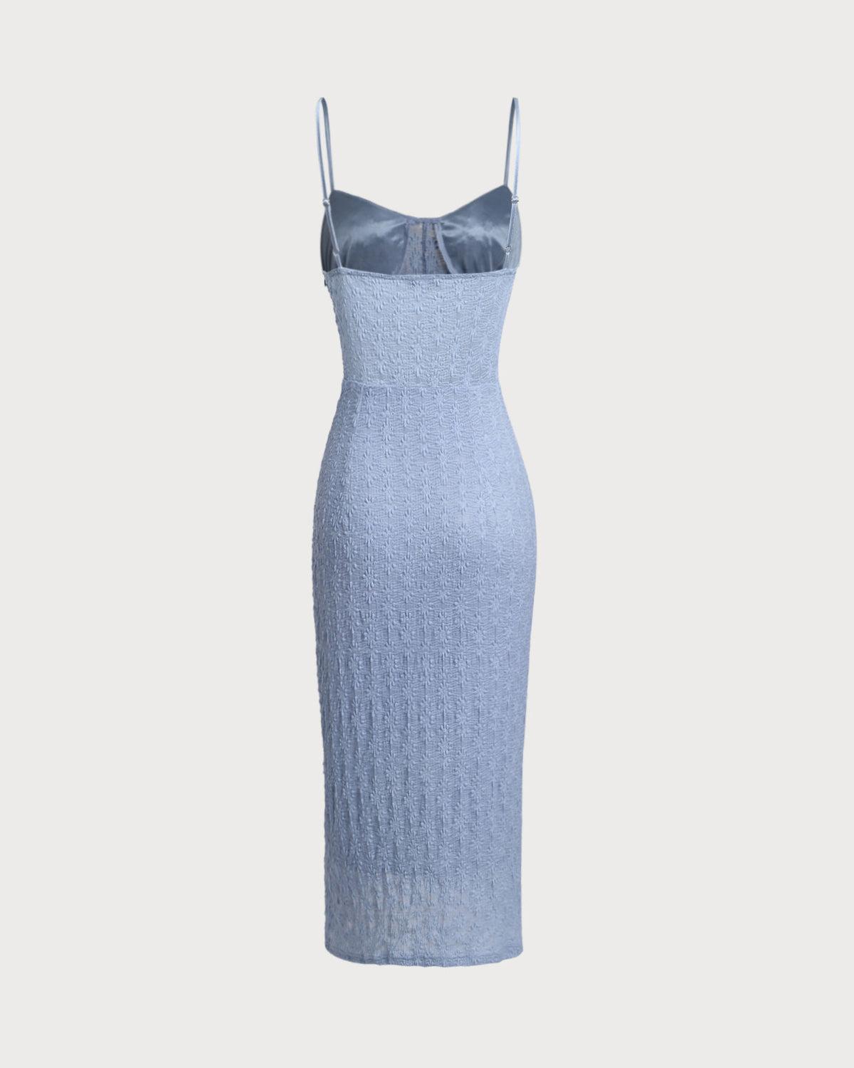 Blue Lace Slip Bodycon Midi Dress Product Image