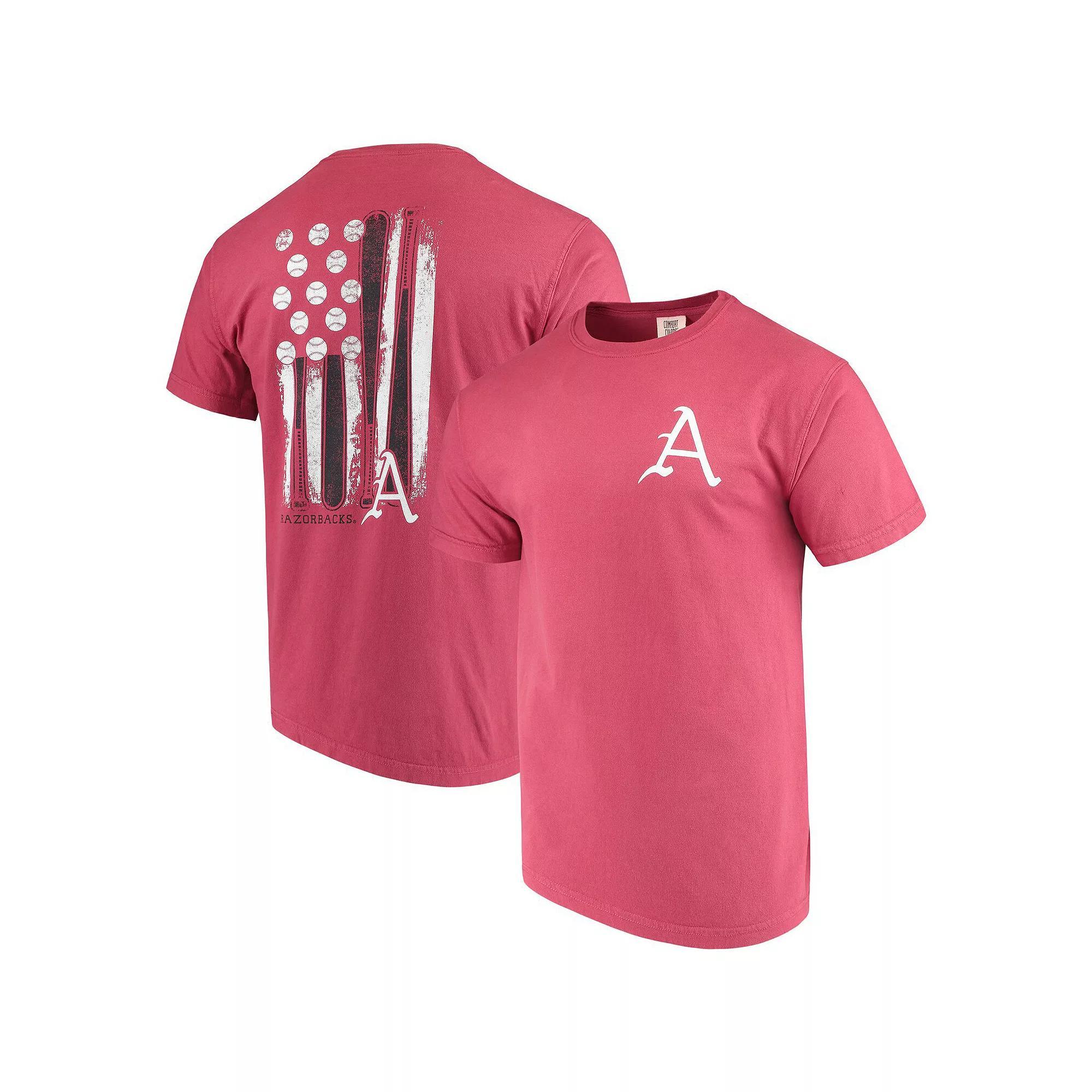 Mens Cardinal Arkansas Razorbacks Baseball Flag Comfort Colors T-Shirt Product Image