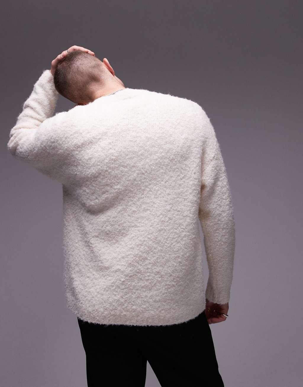 Topman relaxed fit boucle sweater in oatmeal Product Image