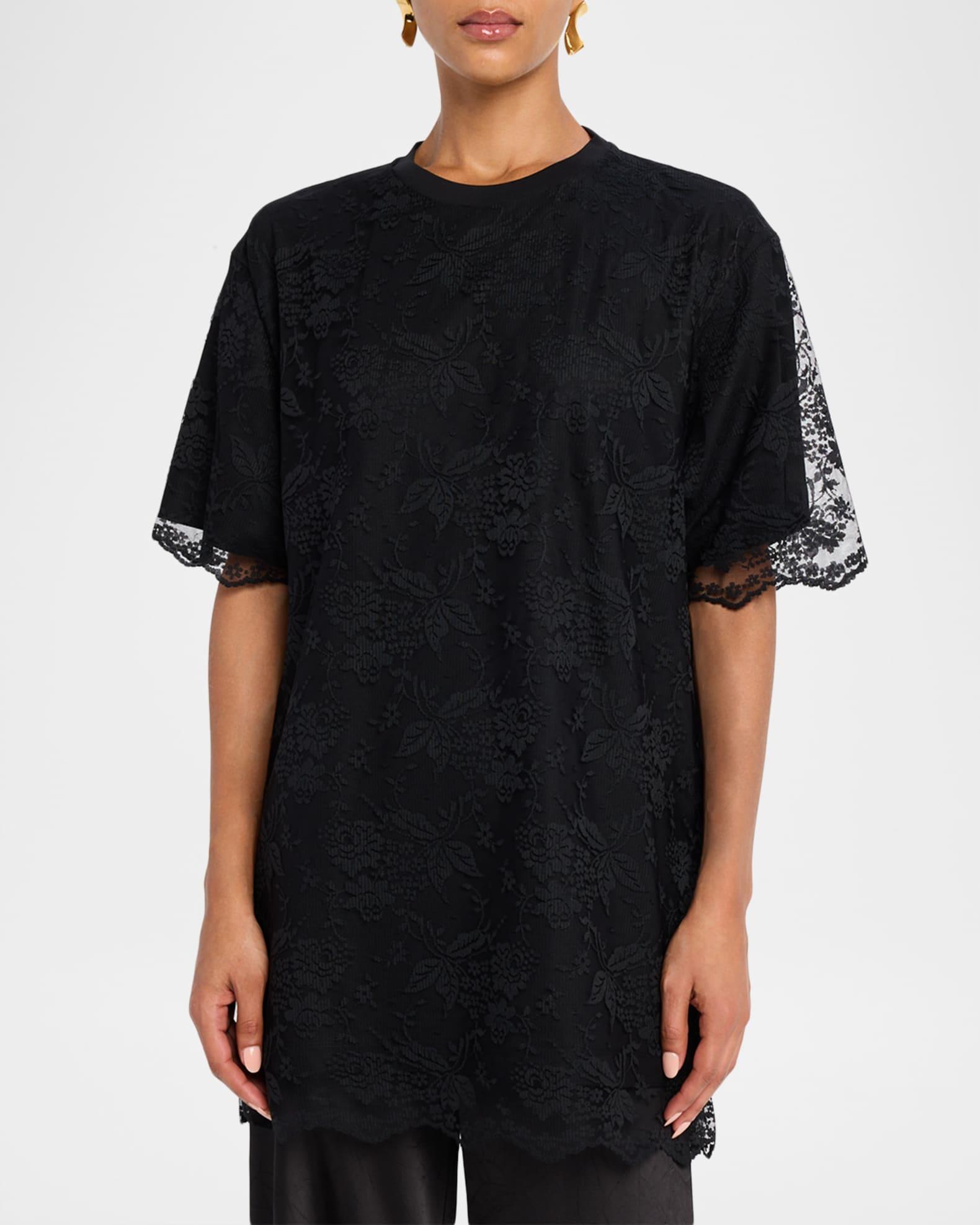 Relaxed-Fit Lace T-Shirt Product Image