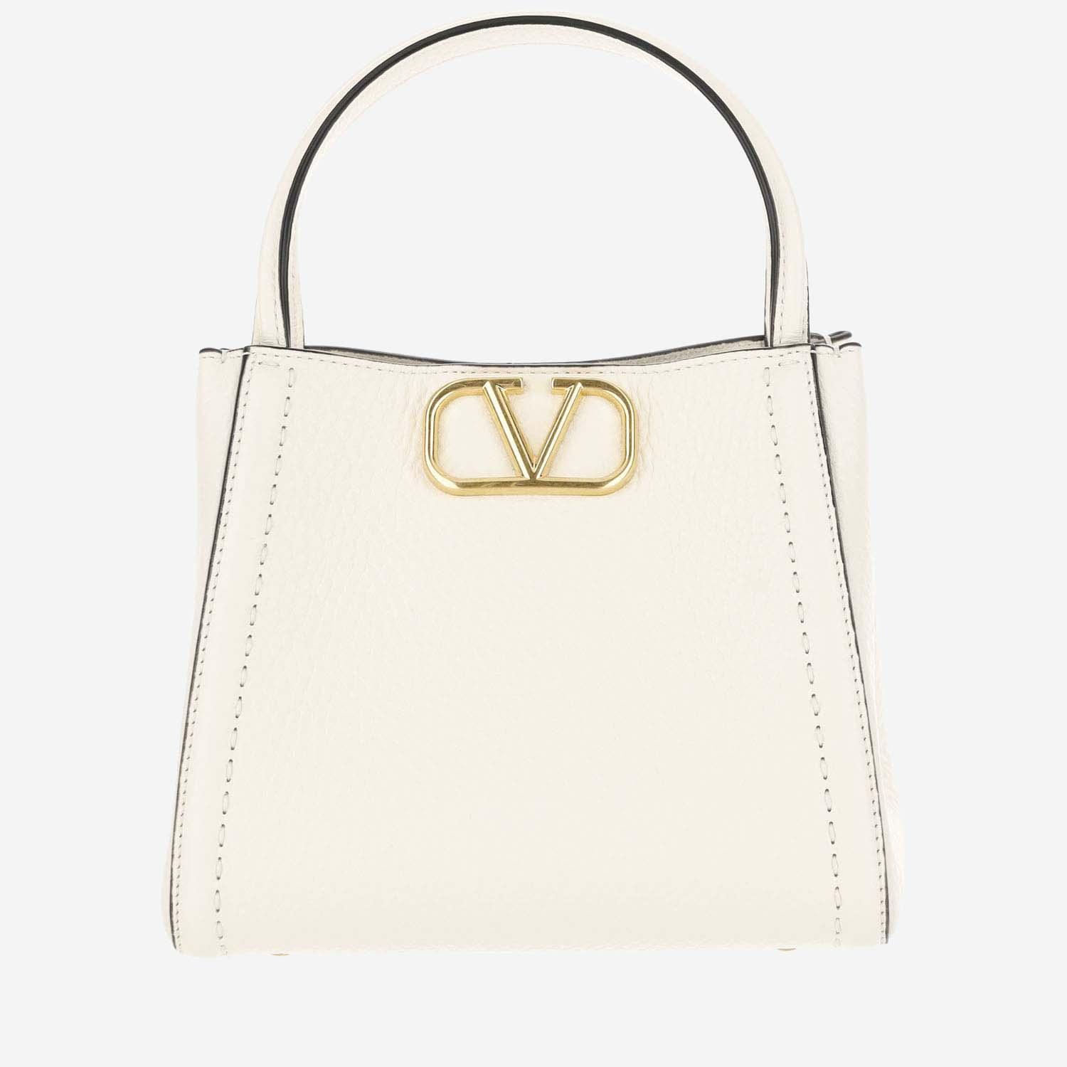 VALENTINO GARAVANI Small Alltime Leather Tote Bag In White Product Image