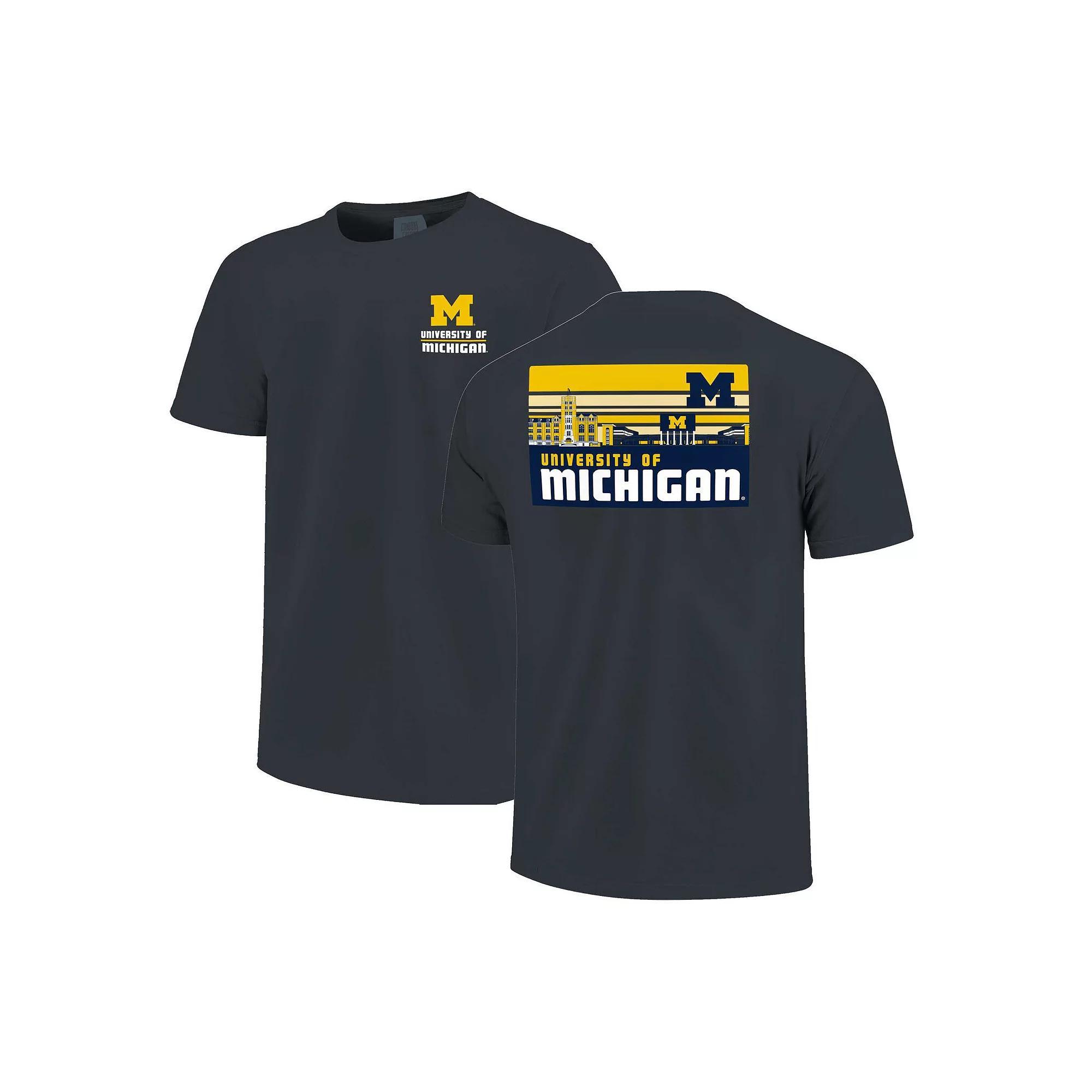 Men's Navy Michigan Wolverines Striped Campus Skyline T-Shirt,  Product Image