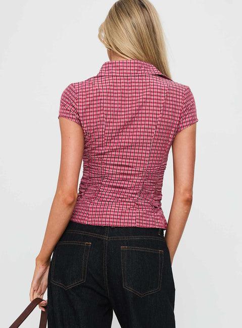 Meryn Ruched Top Red Check Product Image