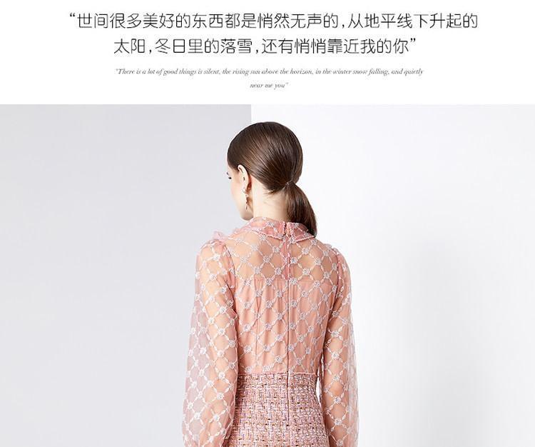 Long-Sleeve Houndstooth A-Line Dress Product Image