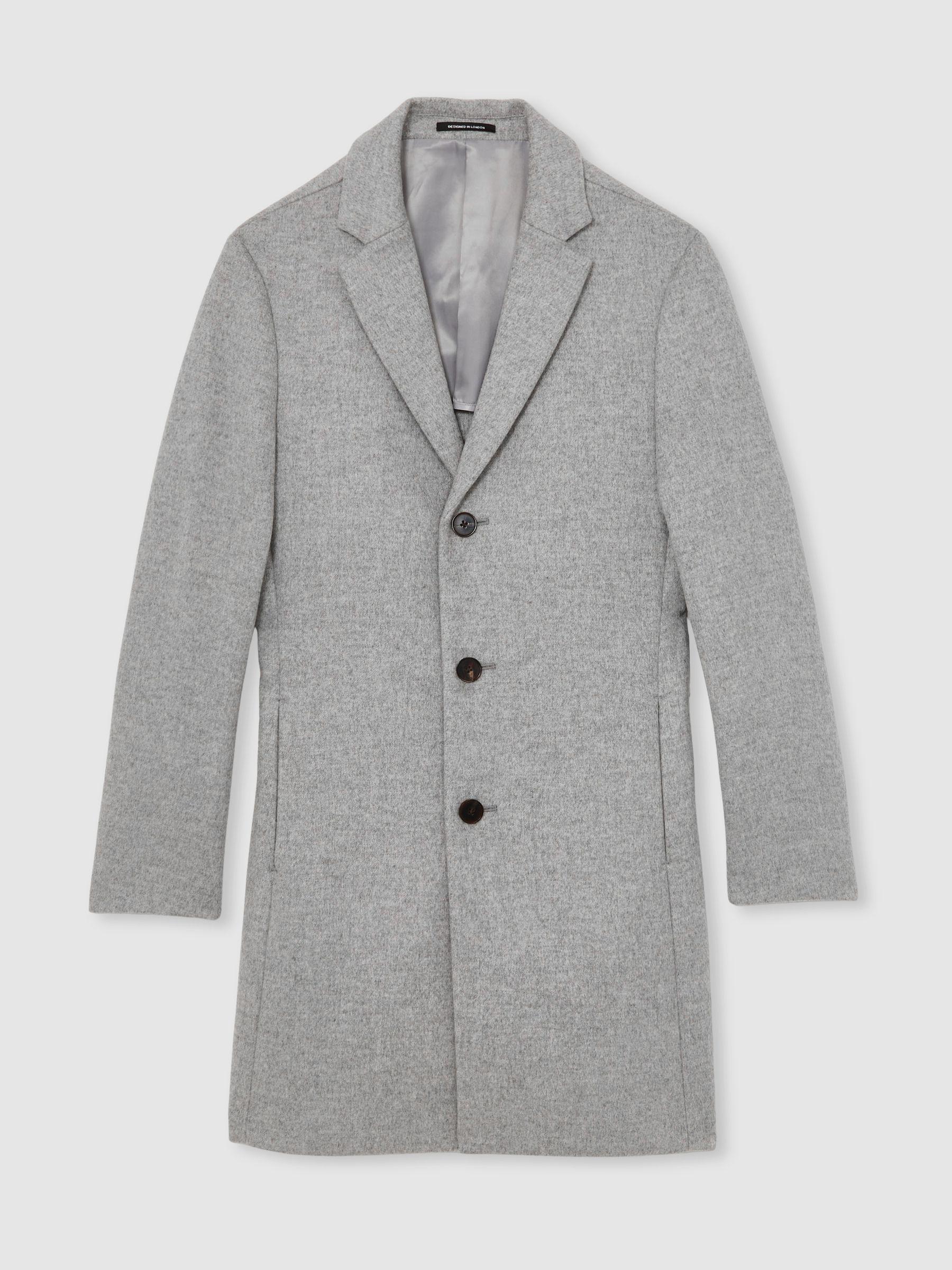 Wool-Blend Single-Breasted Overcoat in Soft Grey Product Image