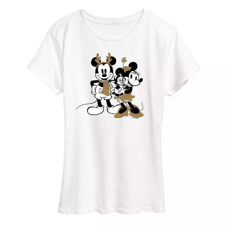 Disney's Mickey Mouse Women's Mickey Minnie Sparkle Graphic Tee, Girl's, Size: Medium, Grey Green Product Image