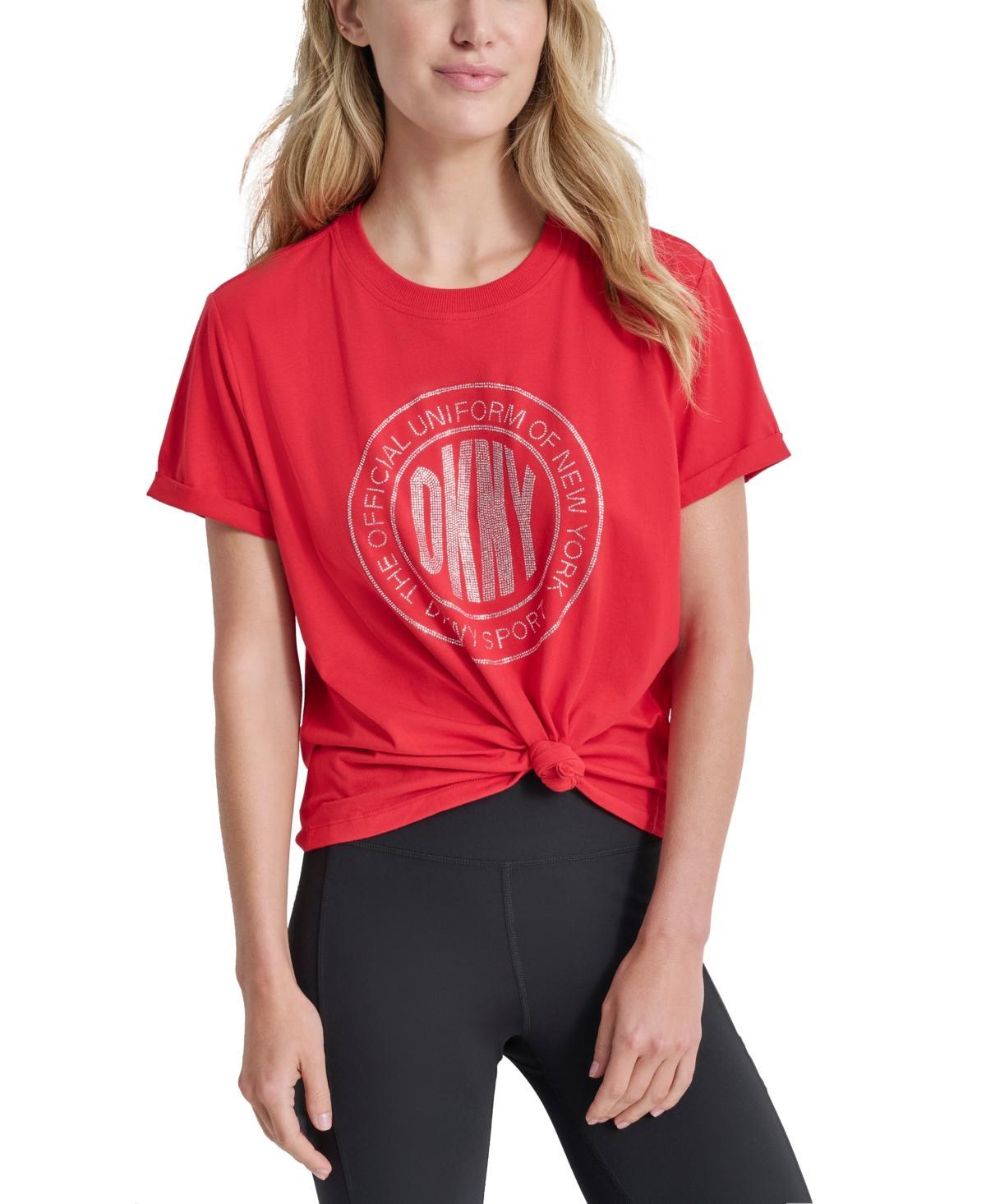 Dkny Sport Womens Rhinestone Medallion Knot T-Shirt Product Image