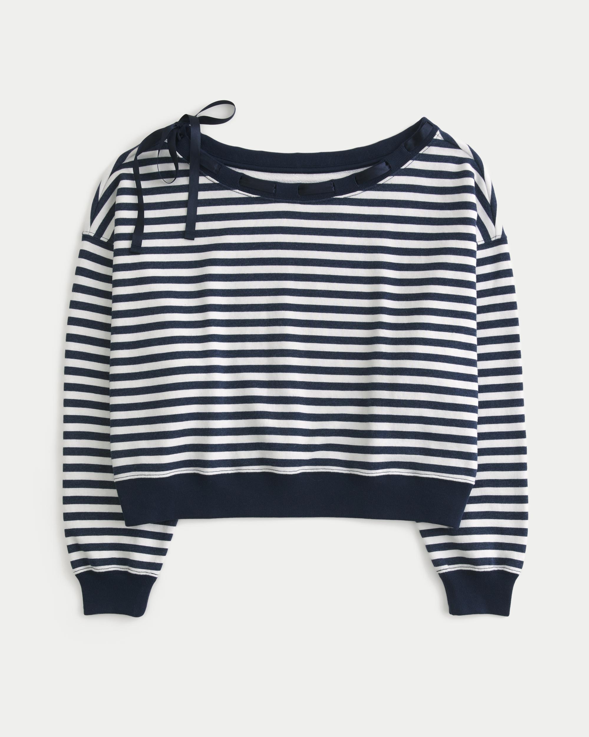 Off-the-Shoulder Tie Sweatshirt Product Image