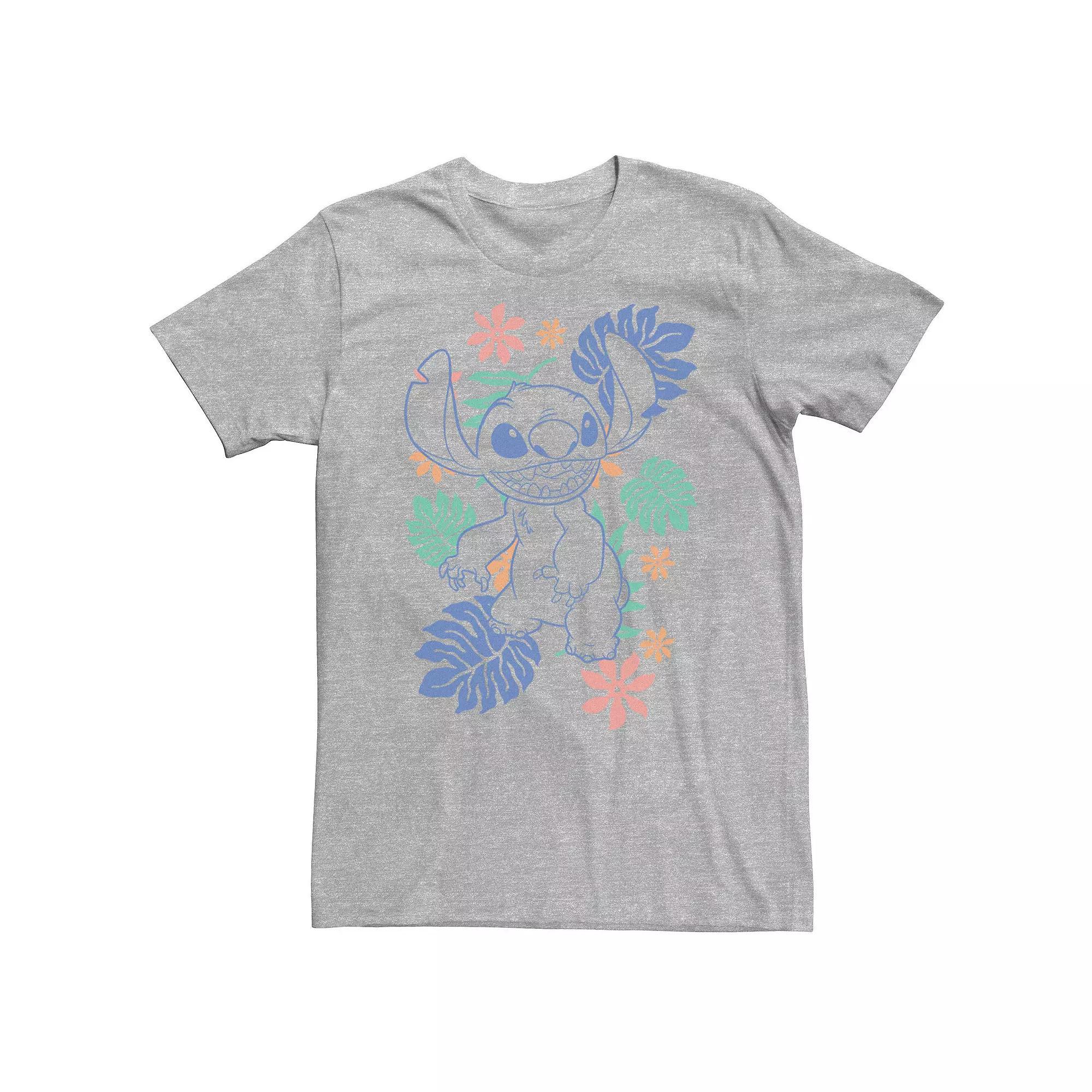 Big & Tall Disney Lilo & Stitch Hawaiian Plants Stitch Outline Sketch Tee, Men's, Size: Large Tall, Athletic Grey Product Image