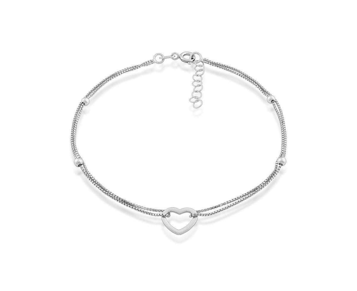 Argento Bella Sterling Silver Double Strand Heart Anklet, Womens Product Image